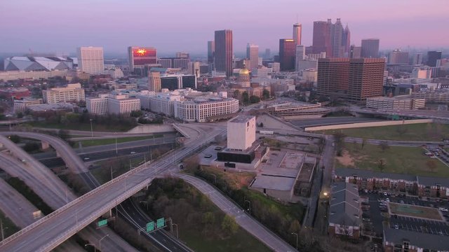 Atlanta Aerial v241 Flying low around old archives building while it is imploded at sunrise 3/5/17