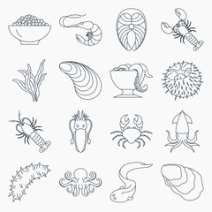 Collection of line seafood icons