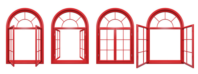 Collection of red arched windows isolated on white