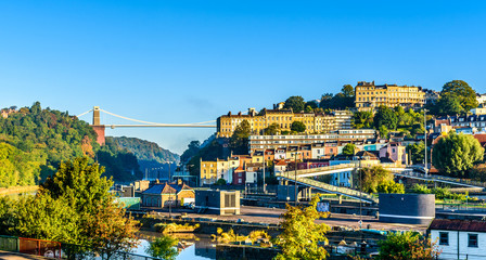 Clifton village in Bristol with Suspension bridge at background - obrazy, fototapety, plakaty