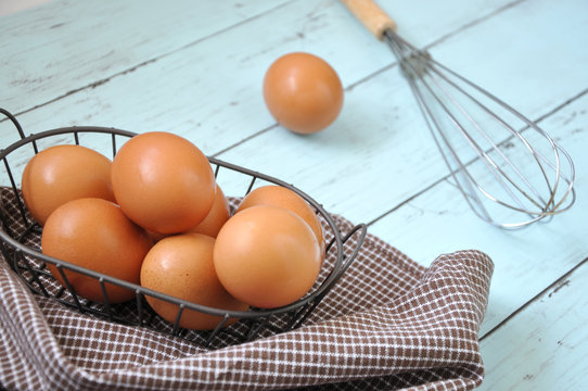 Close up Basket of Fresh Eggs