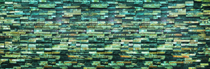 panorama of dark modern brick wall for background and design