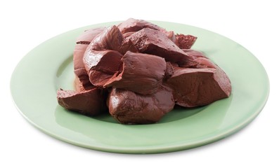 Boiled Pig Blood Curd on White Background