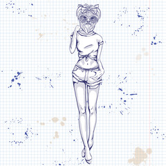 Sketch of a model with a dogs head