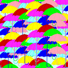 Colorful umbrellas. Seamless pattern for decorating paper, wallpaper, fabric, background. Vector illustration.