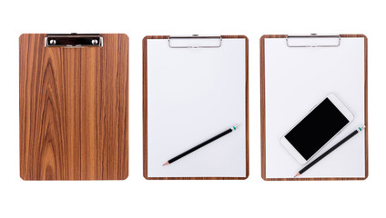 wooden clipboard on white background