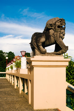 Lion-dog guardian (komainu) at the entrance of Taoist temple in Cebu, Philippines