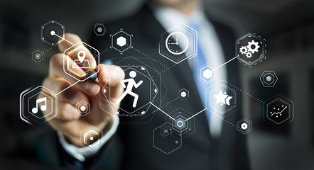 Young man using running application to check his performances 3D rendering