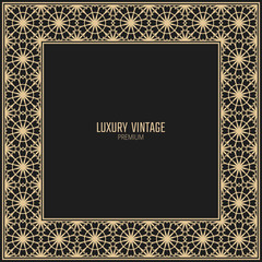 Vector golden frame. Square vintage card for design. Premium background in luxury style.