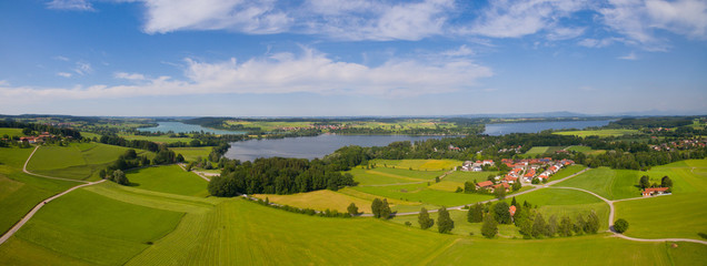 Aerial: Lake "Waginger See" in summer 
