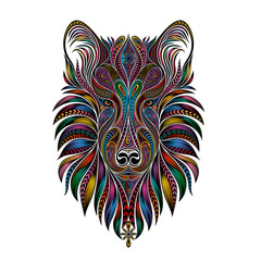 Vector silhouette of a colored dog from beautiful patterns. Symbol of the new year 2018