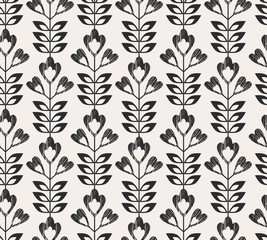 seamless retro pattern with abstract flowers and leaves © orangeberry