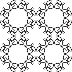 Black and white background. Regular pattern with Moroccan-styled floral elements. Vector seamless repeat. 