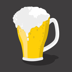 Glass of beer flat design, isolated on gray background.