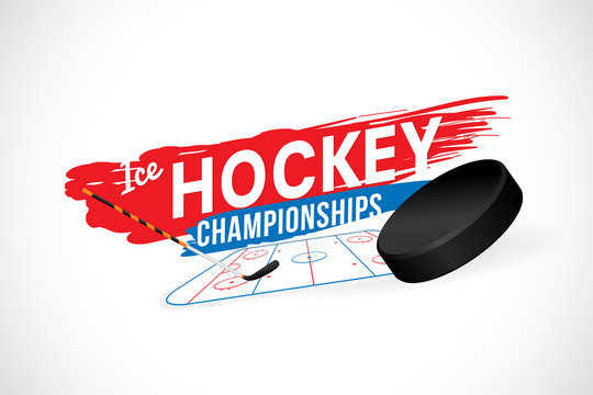 Vector of ice hockey championship badge and design elements.