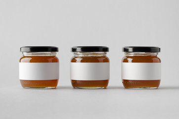 Apricot Jam Jar Mock-Up - Three Jars. Blank Label
