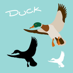duck vector illustration style Flat black silhouette