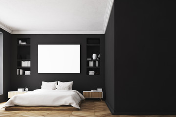Fototapeta na wymiar Black bedroom interior, poster
