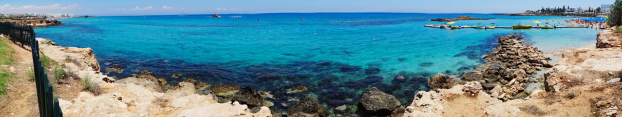 Naklejka na ściany i meble panorama beach coast landscape mediterranean sea Cyprus island