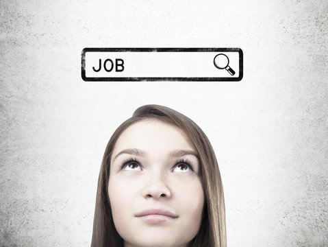 Dreamy Teen Girl S Head With A Job Search Bar