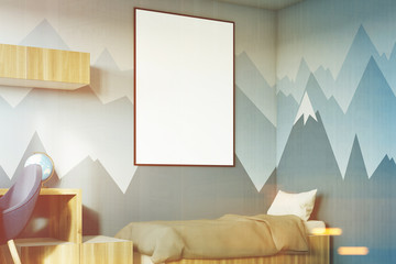 Kids room with poster and mountain side toned