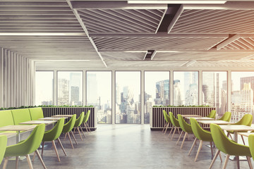 Green chair cafe wooden interior side view
