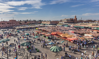 Jamaa el Fna (Jemaa el-Fnaa, Djema el-Fna or Djemaa el-Fnaa) square and market place in Marrakesh's...