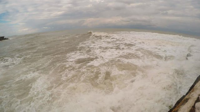 Mediterranean Sea Storm Many Foam Wash Stones on Coast