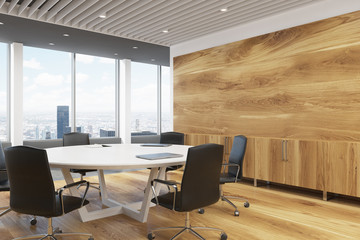 Dark wooden meeting room corner