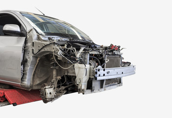 car in automobile repair service center with soft-focus in the background and over light. clipping path