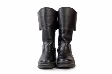 Mens black boots on white background