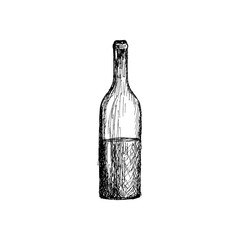 A bottle of wine Vintage Hand Drawn Sketch Vector illustration.