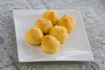 Toasted bread in white dish