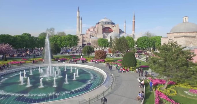 Aerial View of Hagia Sophia and Sultanahmet District, Istanbul.