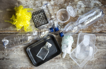 empty plastic bags, containers, bottles