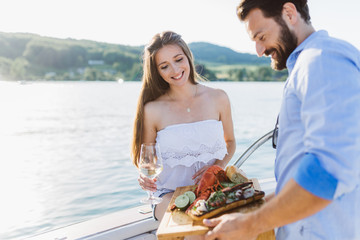 Lobster dinner on boat at lake