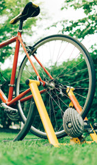 Bicycle on trainer outdoors