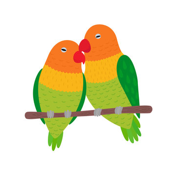 Illustration of Lovebirds perched on a branch of a Tree