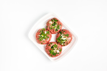 Raw food, beef cutlet ready for prepare