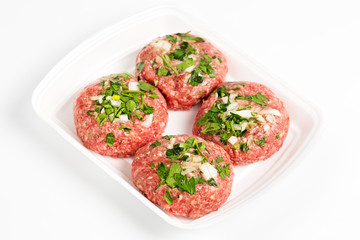 Raw food, beef cutlet ready for prepare