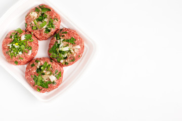 Raw food, beef cutlet ready for prepare