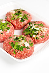 Raw food, beef cutlet ready for prepare