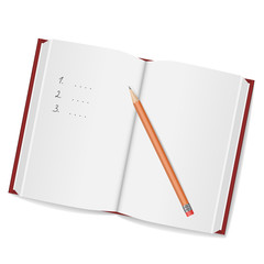 Open blank notebook and a pencil with eraser isolated on white background. Back to school. Education and school concept. Vector illustration