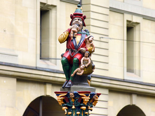 The Kindlifresserbrunnen (Child Eater Fountain) sculpture in Bern, Switzerland