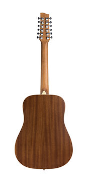 Back Side of 12 String Acoustic Guitar Isolated on a White Background