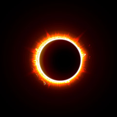 Solar eclipse on a black background vector illustration. The Sun in the Shadow of the Moon picture.