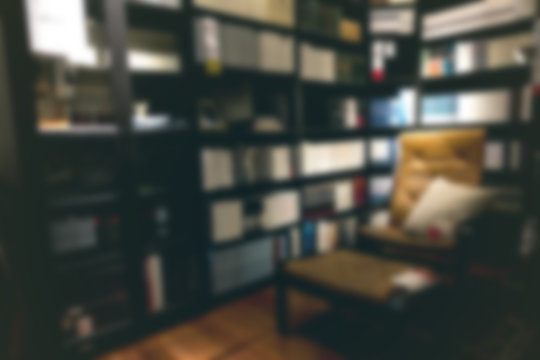 Abstract Blur background of modern dark reading room showroom