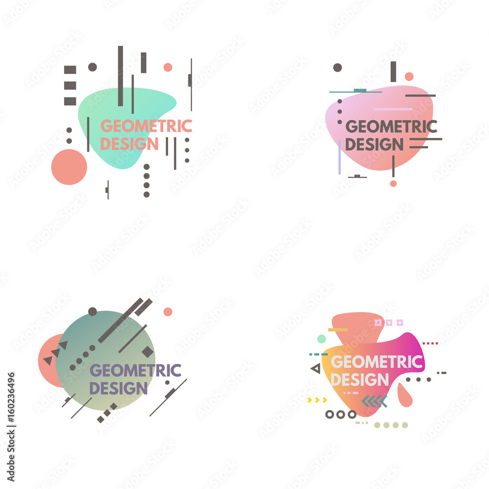 Poster geometrical abstract background set. geometrical shapes with gradients and lines, shapes. violet and