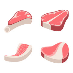 Beef steak raw meat food red fresh cut butcher uncooked chop barbecue bbq slice ingredient vector illustration