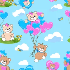 Foto op Plexiglas Dieren met ballon Naadloze patroon van teddyberen